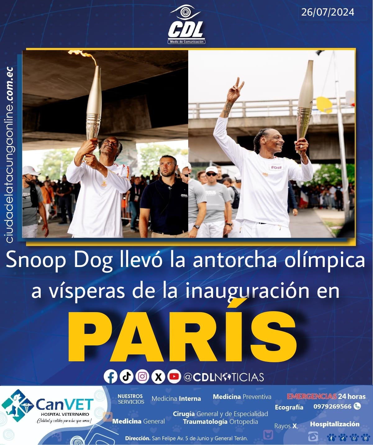 Snoop Dog llevó la antorcha olímpica a vísperas de la inauguración en París