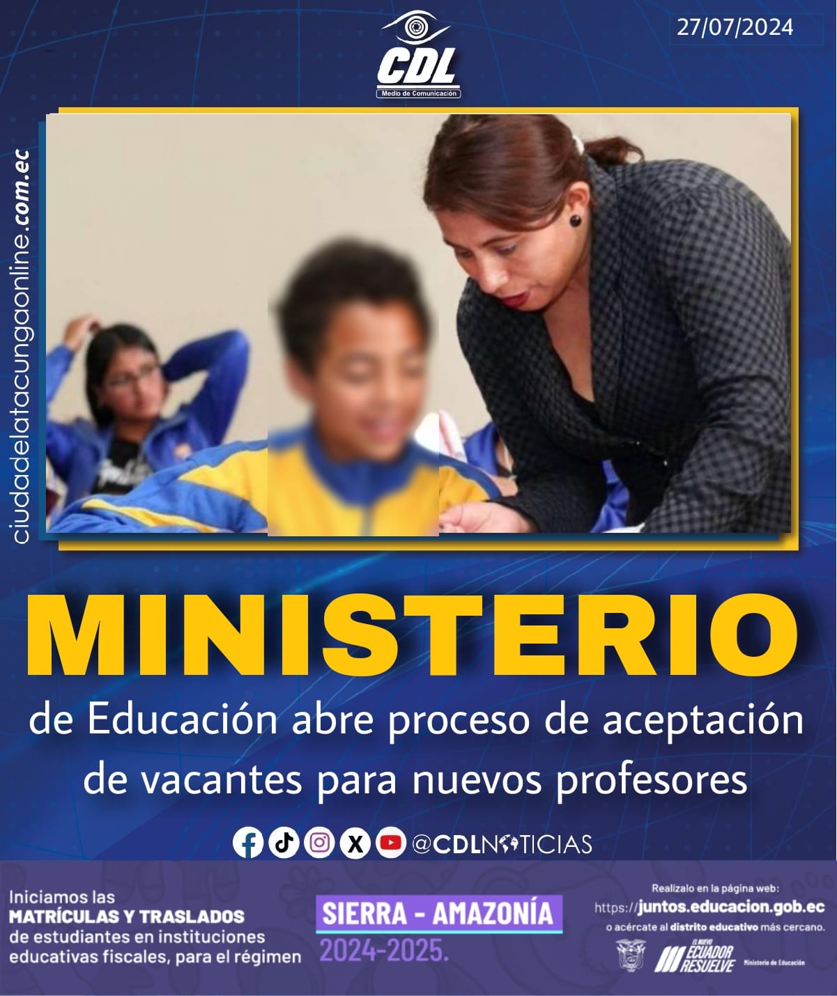 Ministerio de Educación abre proceso de aceptación de vacantes para nuevos profesores