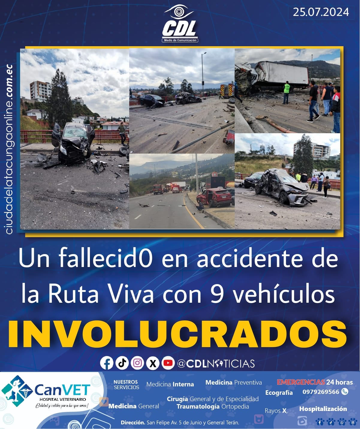Un fallecid0 en accidente de la Ruta Viva con 9 vehículos involucrados