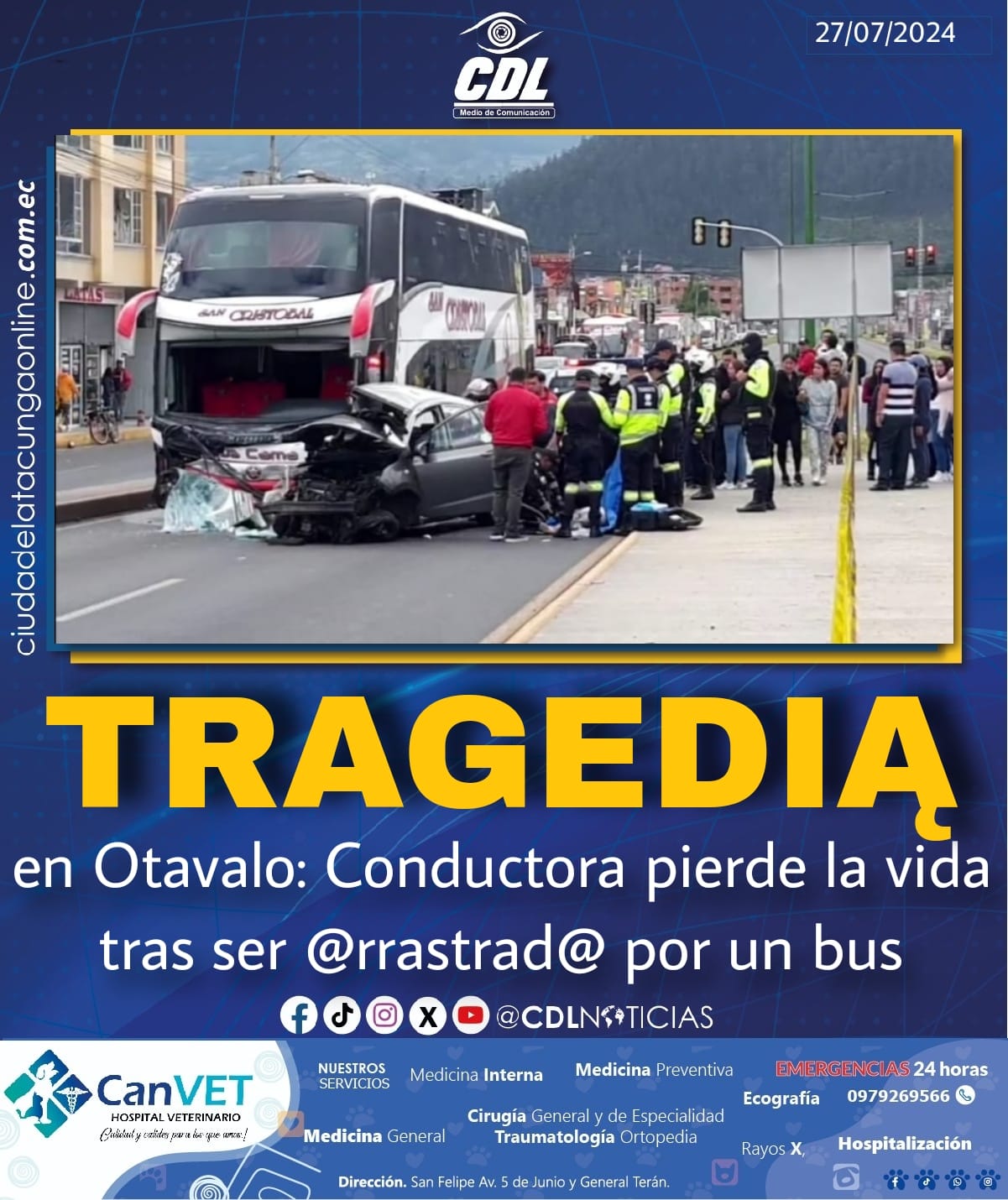 Tragedia en Otavalo: Conductora pierde la vida tras ser arrastrada por un bus