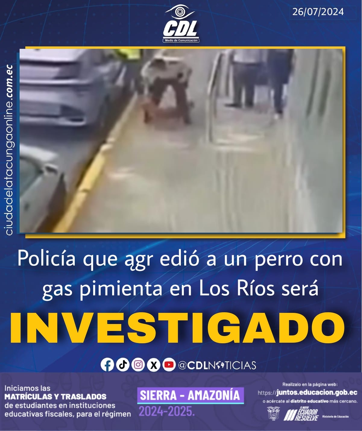Policía que ągr edió a un perro con gas pimienta en Los Ríos será investigado