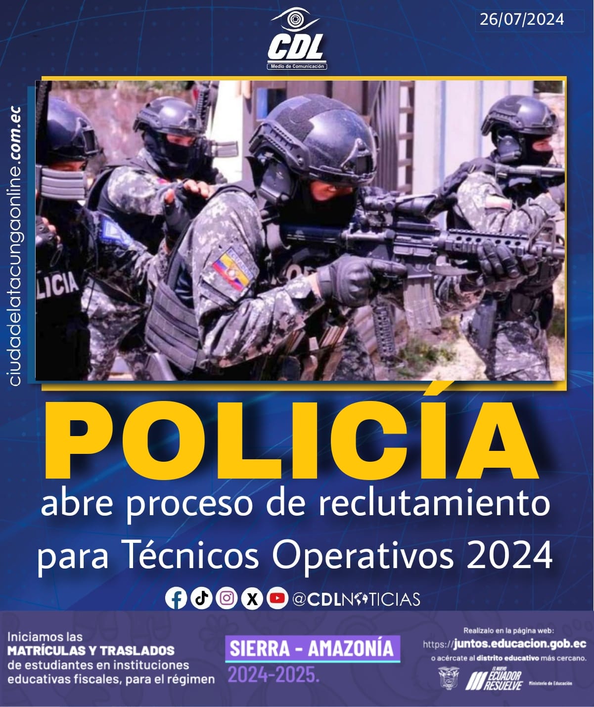 Policía abre proceso de reclutamiento para Técnicos Operativos 2024
