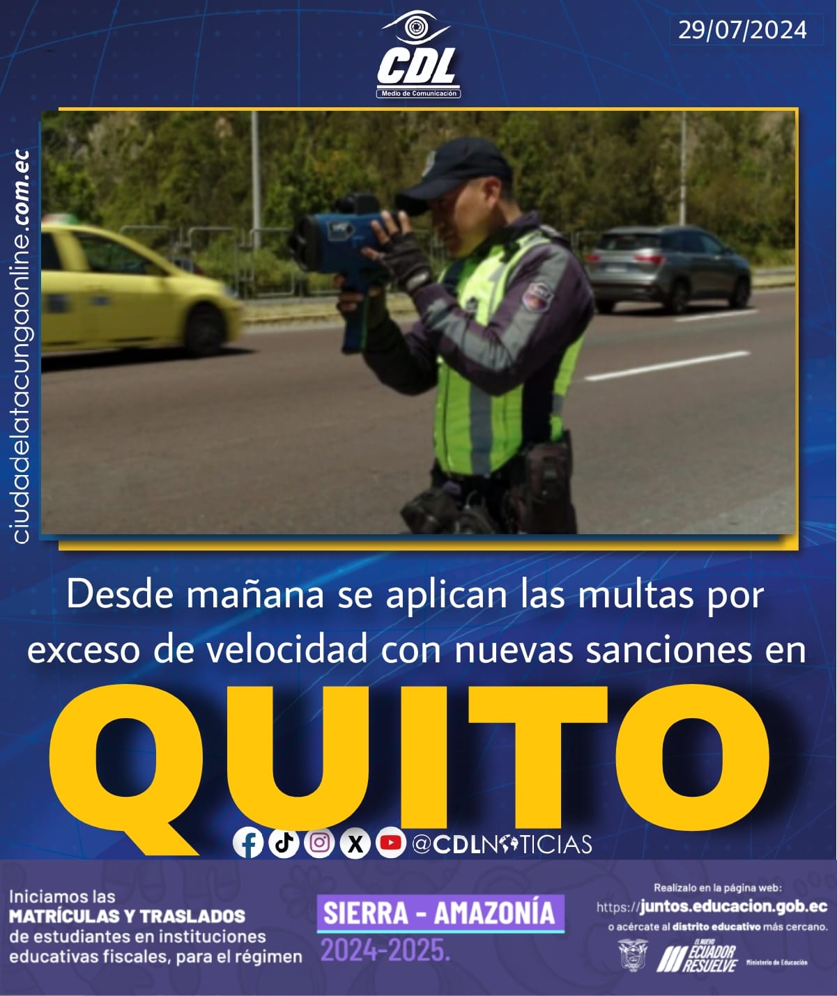 Desde mañana se aplican las multas por exceso de velocidad con nuevas sanciones en Quito