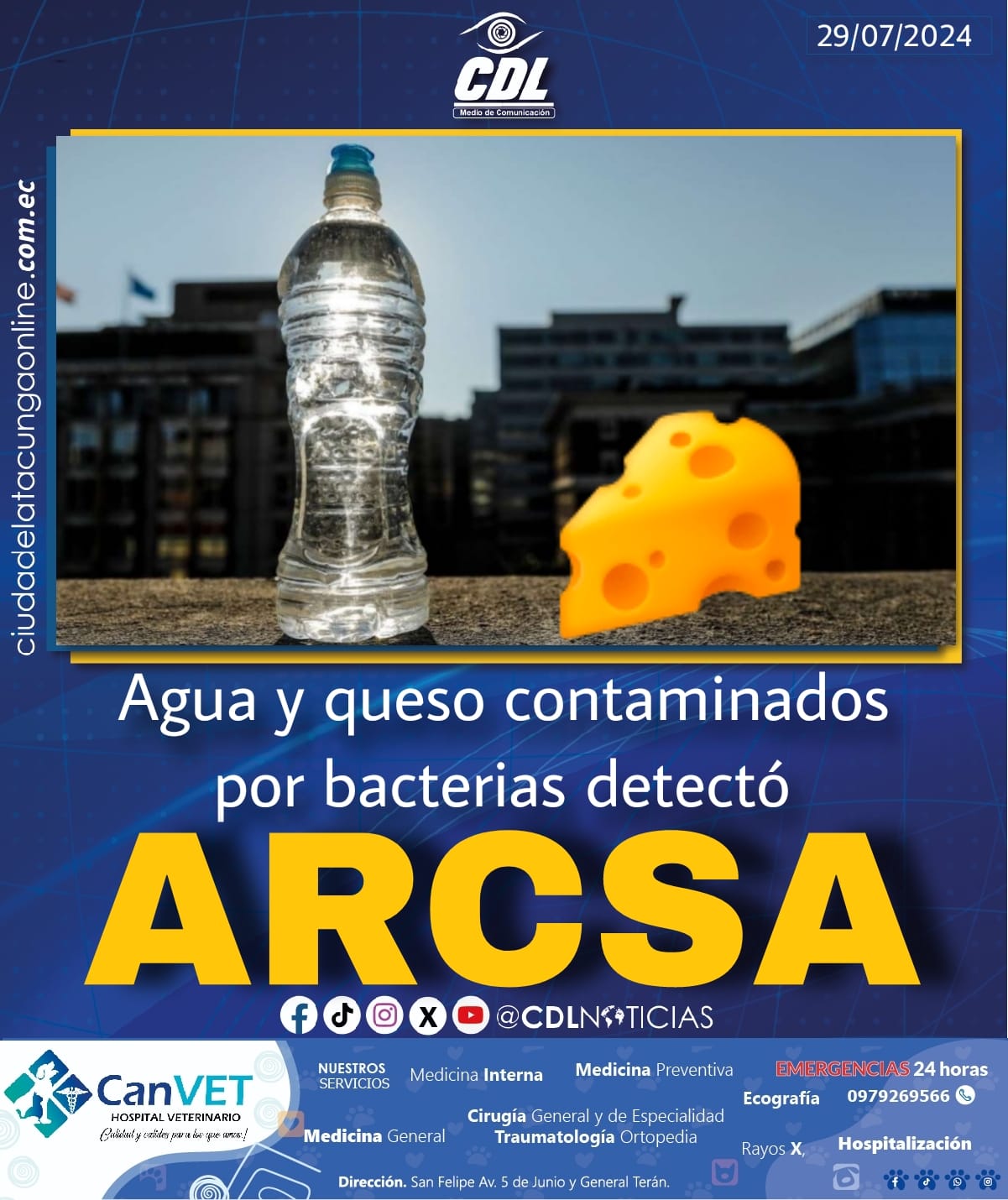 Agua y queso contaminados por bacterias detectó Arcsa