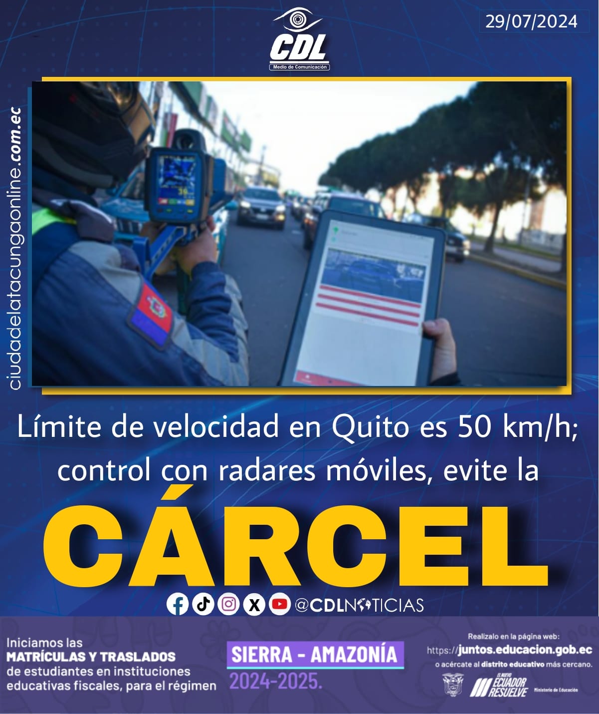 Límite de velocidad en Quito es 50 km/h; control con radares móviles evite la cárcel