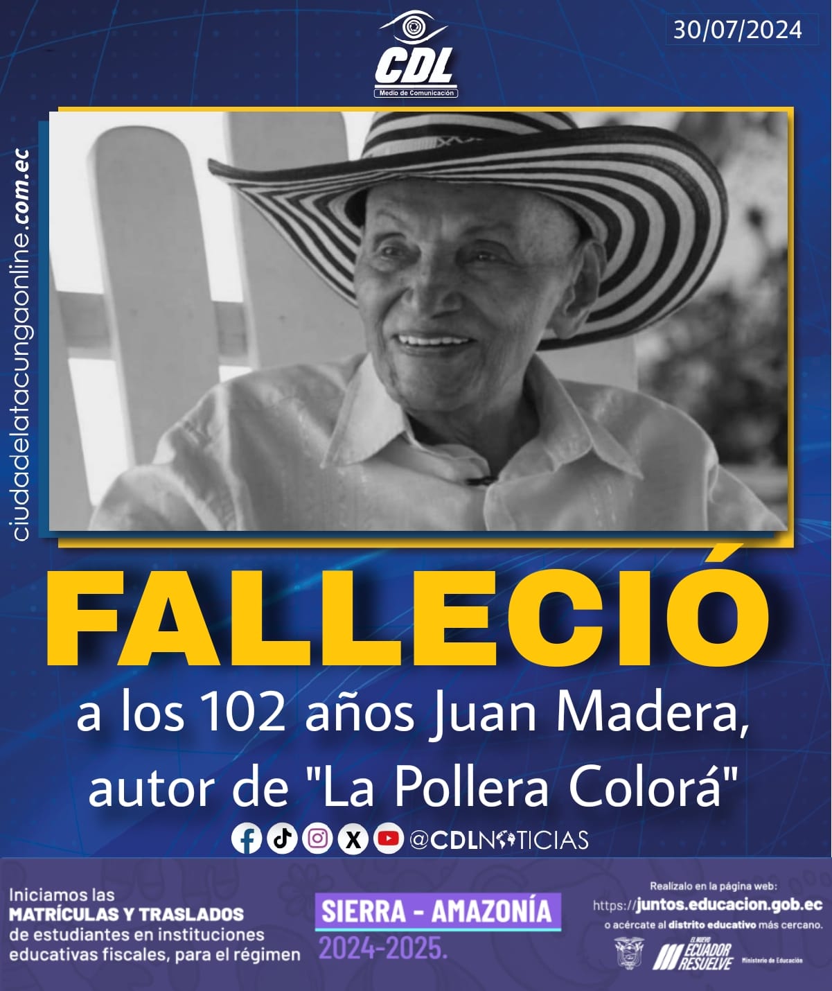 Fallece a los 102 años Juan Madera, autor de «La Pollera Colorá»