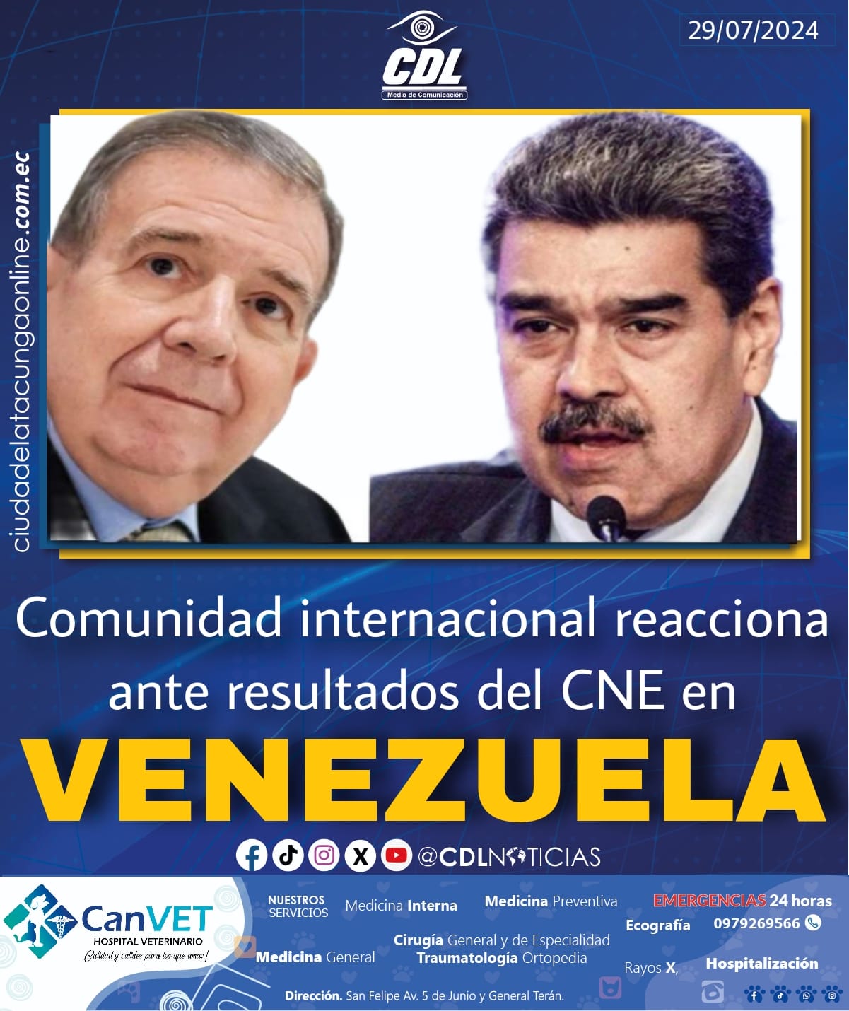 Comunidad internacional reacciona ante resultados del CNE en Venezuela