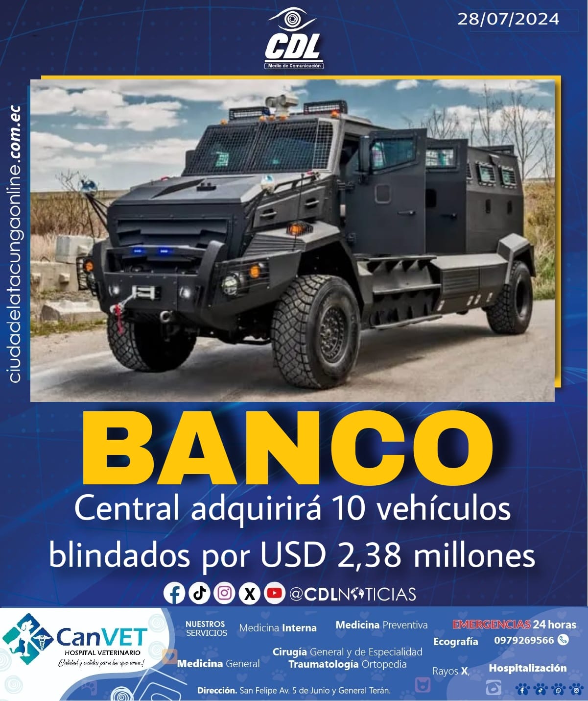 Banco Central adquirirá 10 vehículos blindados por USD 2,38 millones
