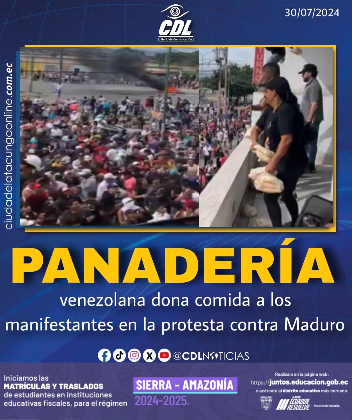 Panadería venezolana dona comida a los manifestantes en la protesta contra Maduro