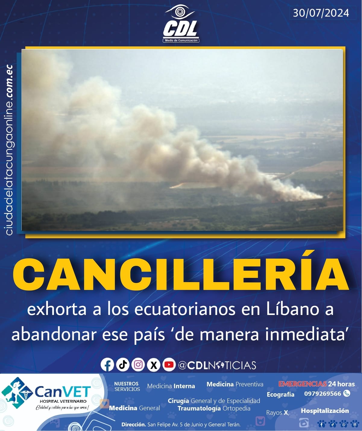 Cancillería exhorta a los ecuatorianos en Líbano a abandonar ese país ‘de manera inmediata’