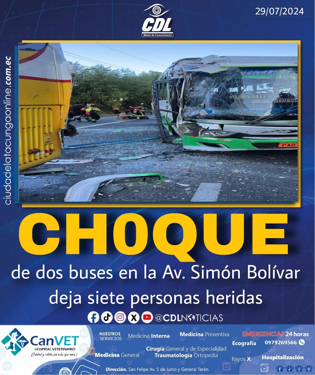 Ch0que de dos buses en la Av. Simón Bolívar deja siete personas heridas