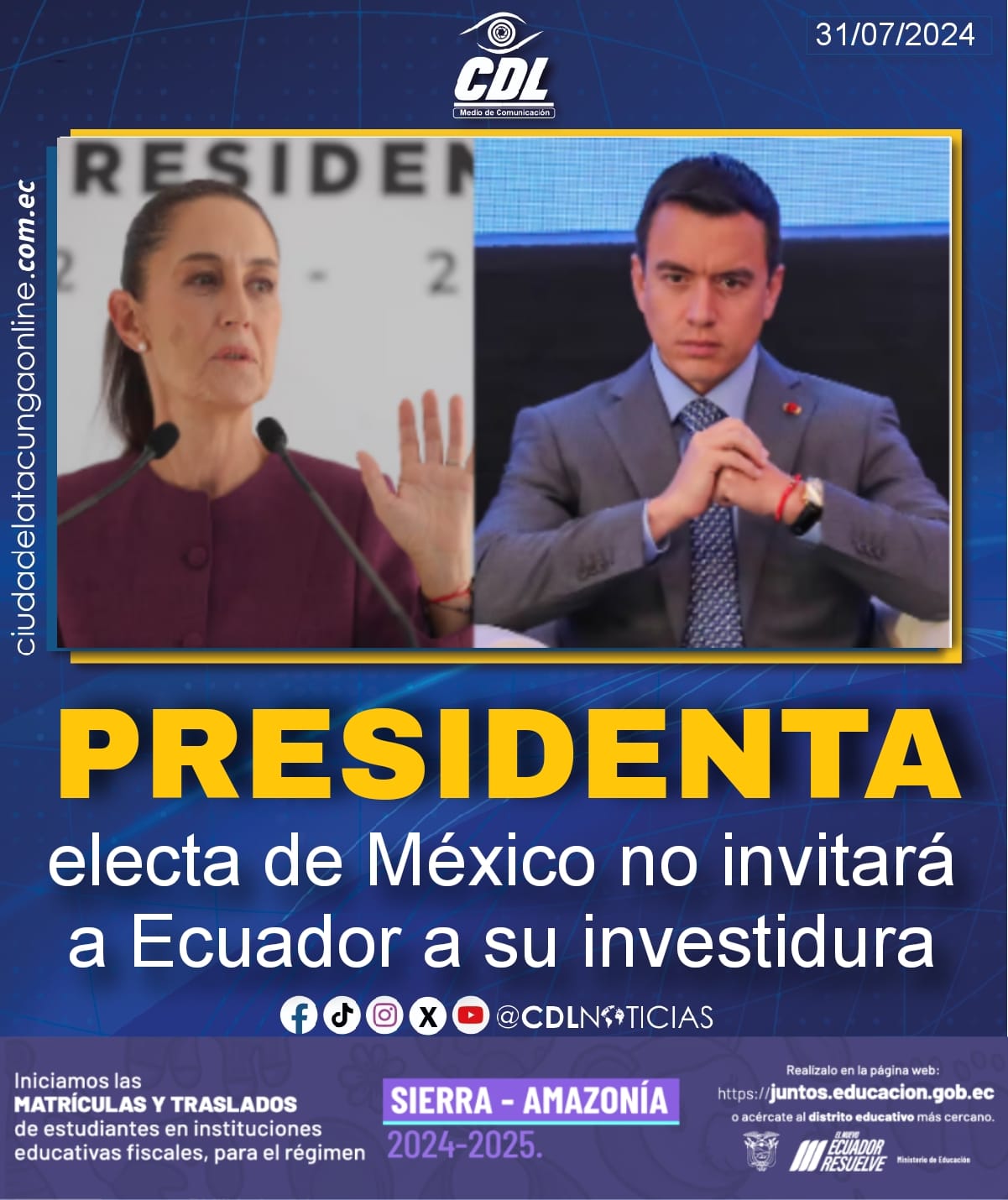 Presidenta electa de México, Claudia Sheinbaum, sobre los invitados a su investidura: “A Ecuador y Perú, pues no”