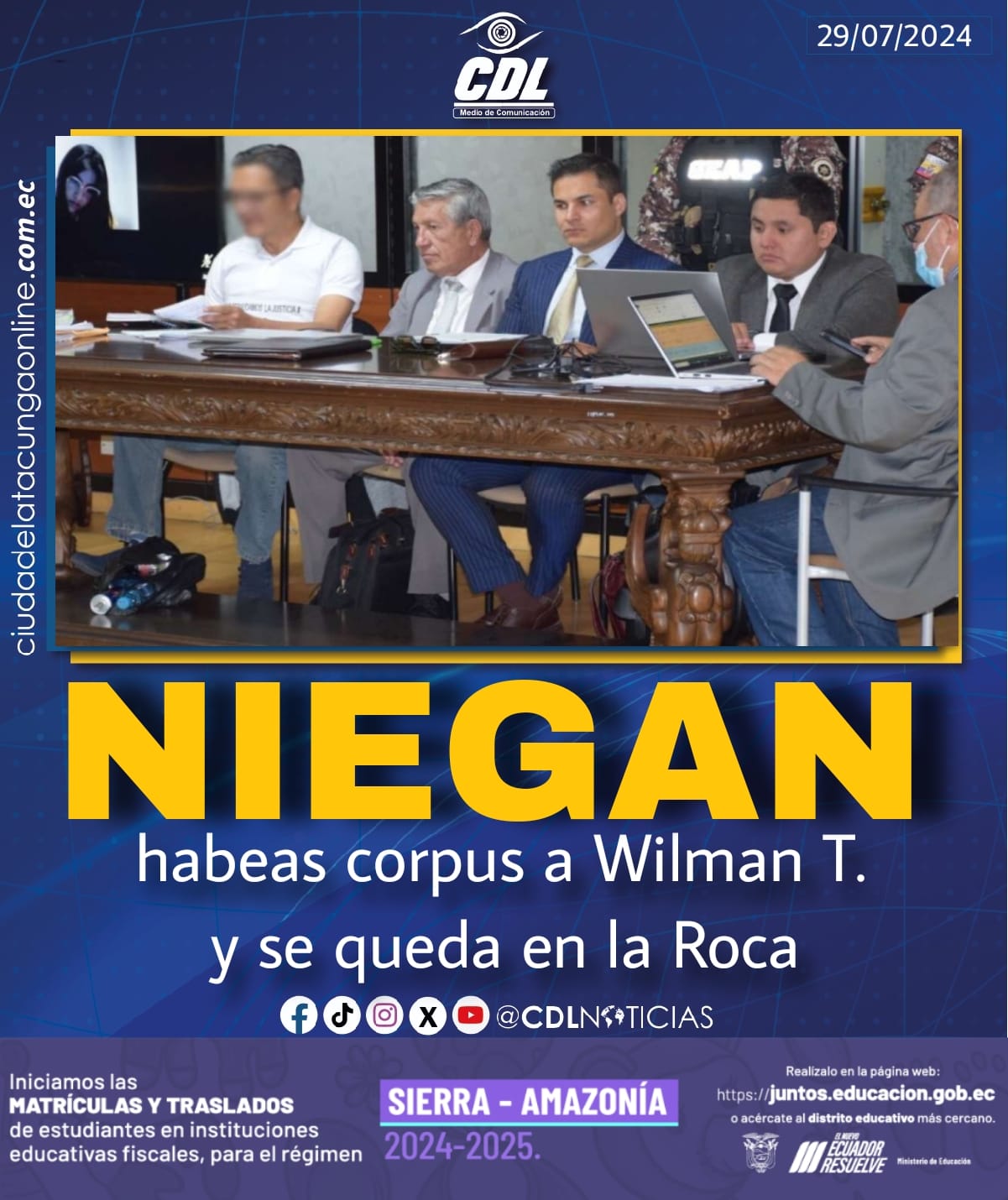Niegan habeas corpus a Wilman T. y se queda en la Roca