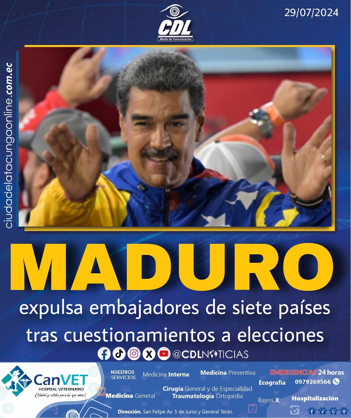 Venezuela expulsa embajadores de siete países tras cuestionamientos a elecciones