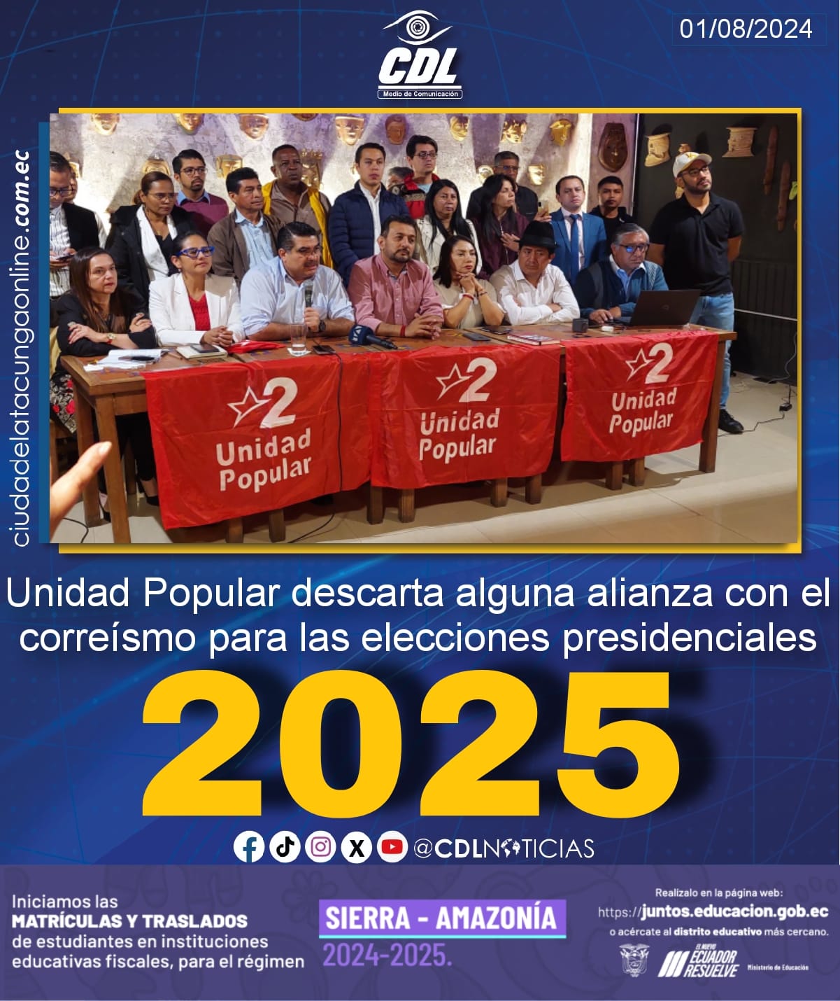 Unidad Popular descarta alguna alianza con el correísmo para las elecciones presidenciales 2025