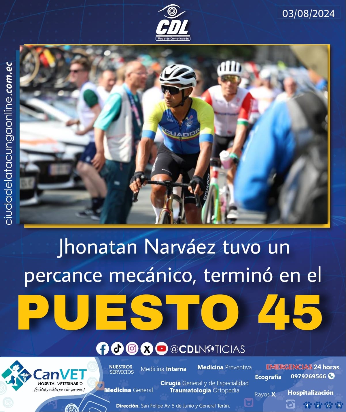 Juegos Olímpicos de París 2024: Jhonatan Narváez tuvo un percance mecánico, terminó en el puesto 45