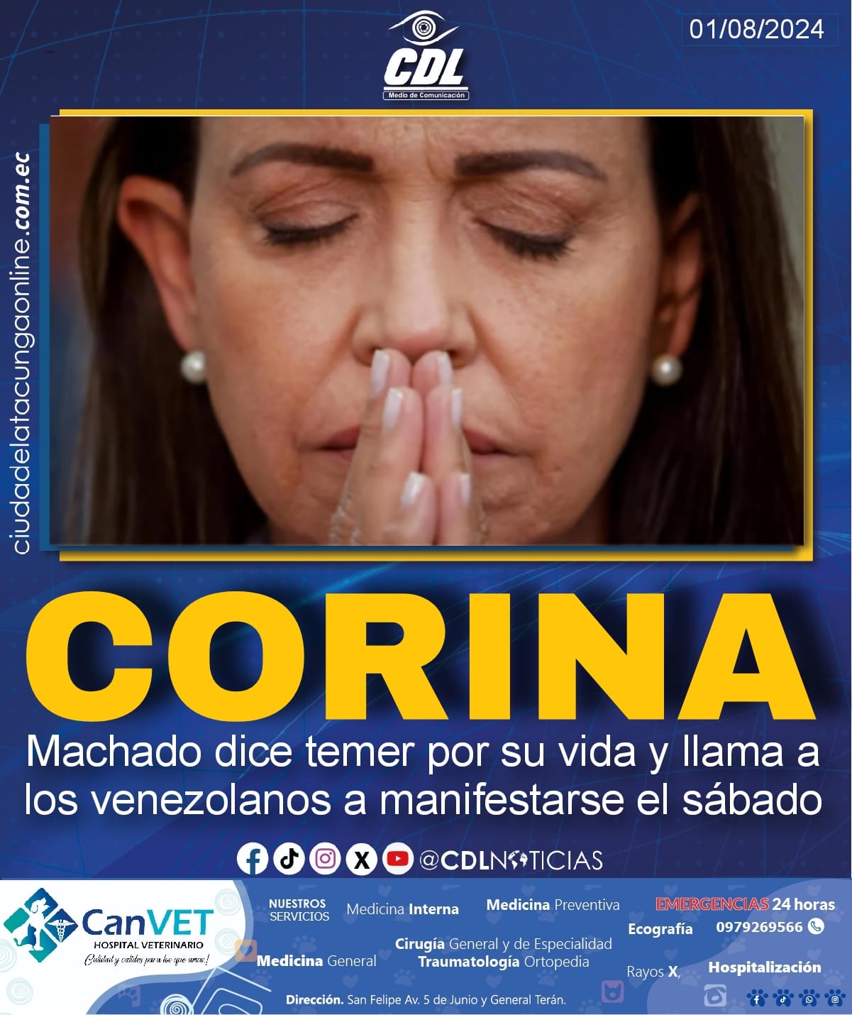 María Corina Machado dice temer por su vida y llama a los venezolanos a manifestarse el sábado
