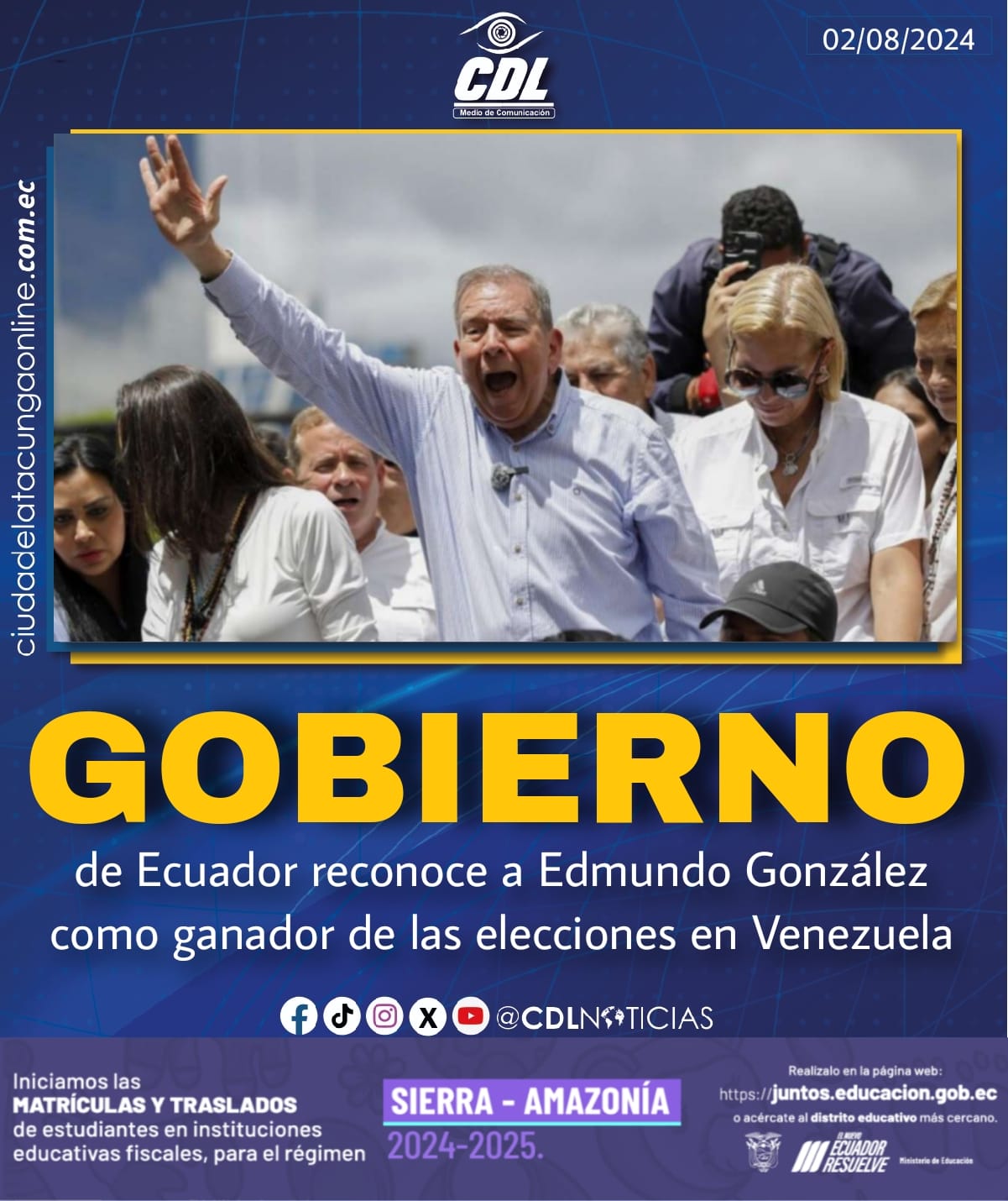 Ecuador reconoce a Edmundo González como ganador de las elecciones en Venezuela
