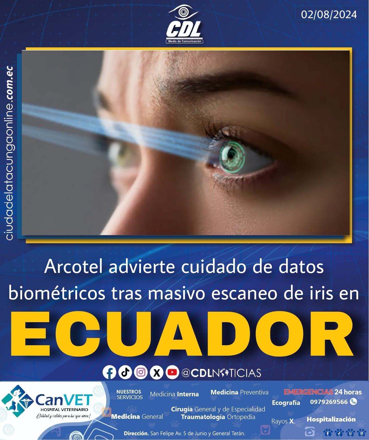 Arcotel advierte cuidado de datos biométricos tras masivo escaneo de iris en Ecuador