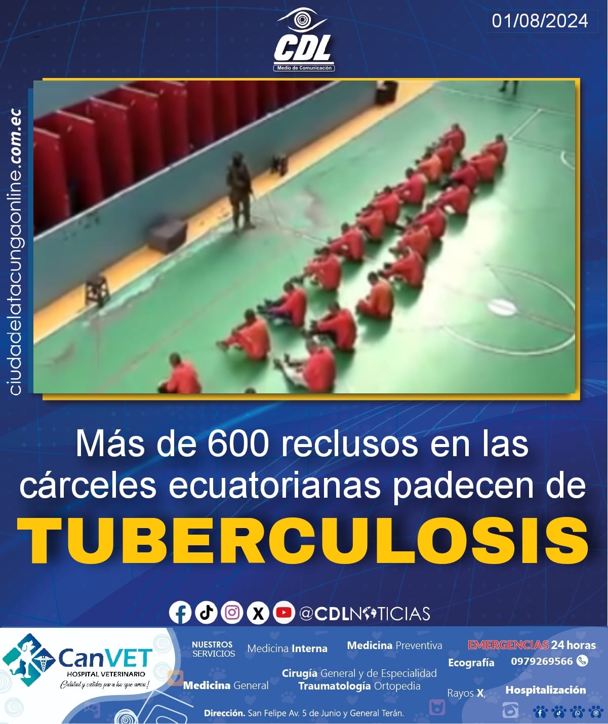 Más de 600 reclusos en las cárceles ecuatorianas padecen de tuberculosis