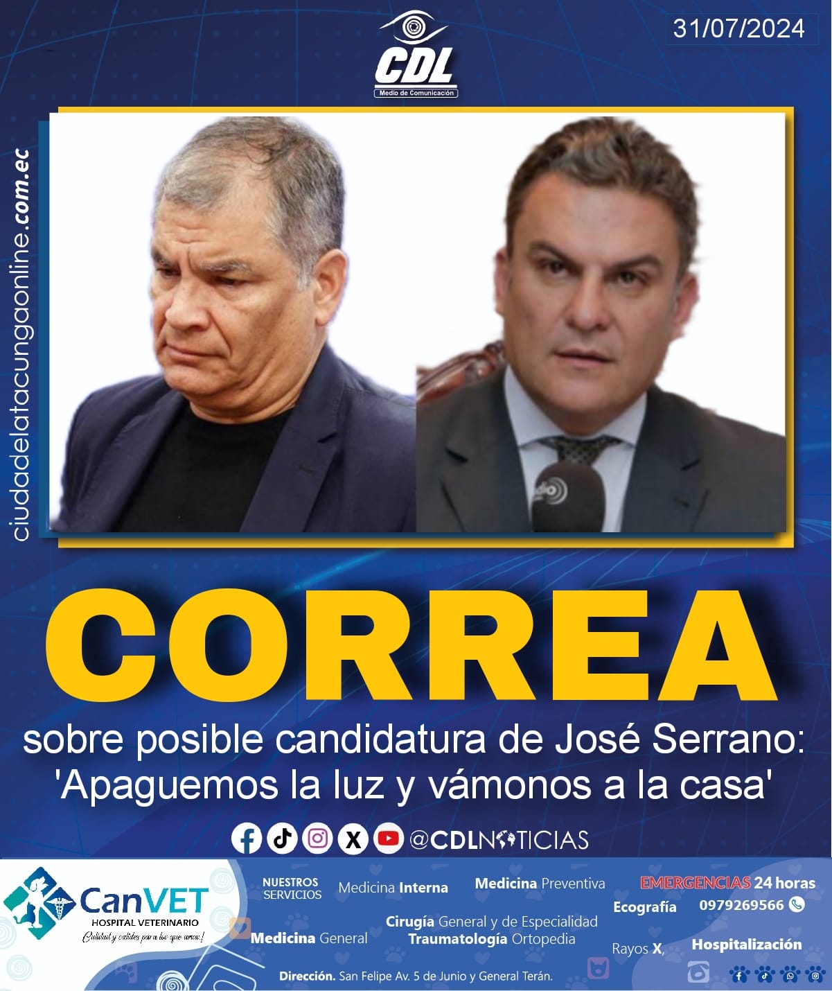 Rafael Correa sobre posible candidatura de José Serrano: ‘Apaguemos la luz y vámonos a la casa’