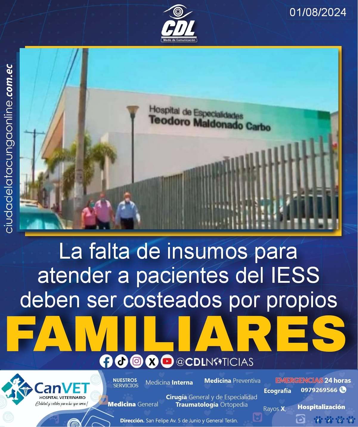 La falta de insumos para atender a pacientes del IESS deben ser costeados por propios familiares