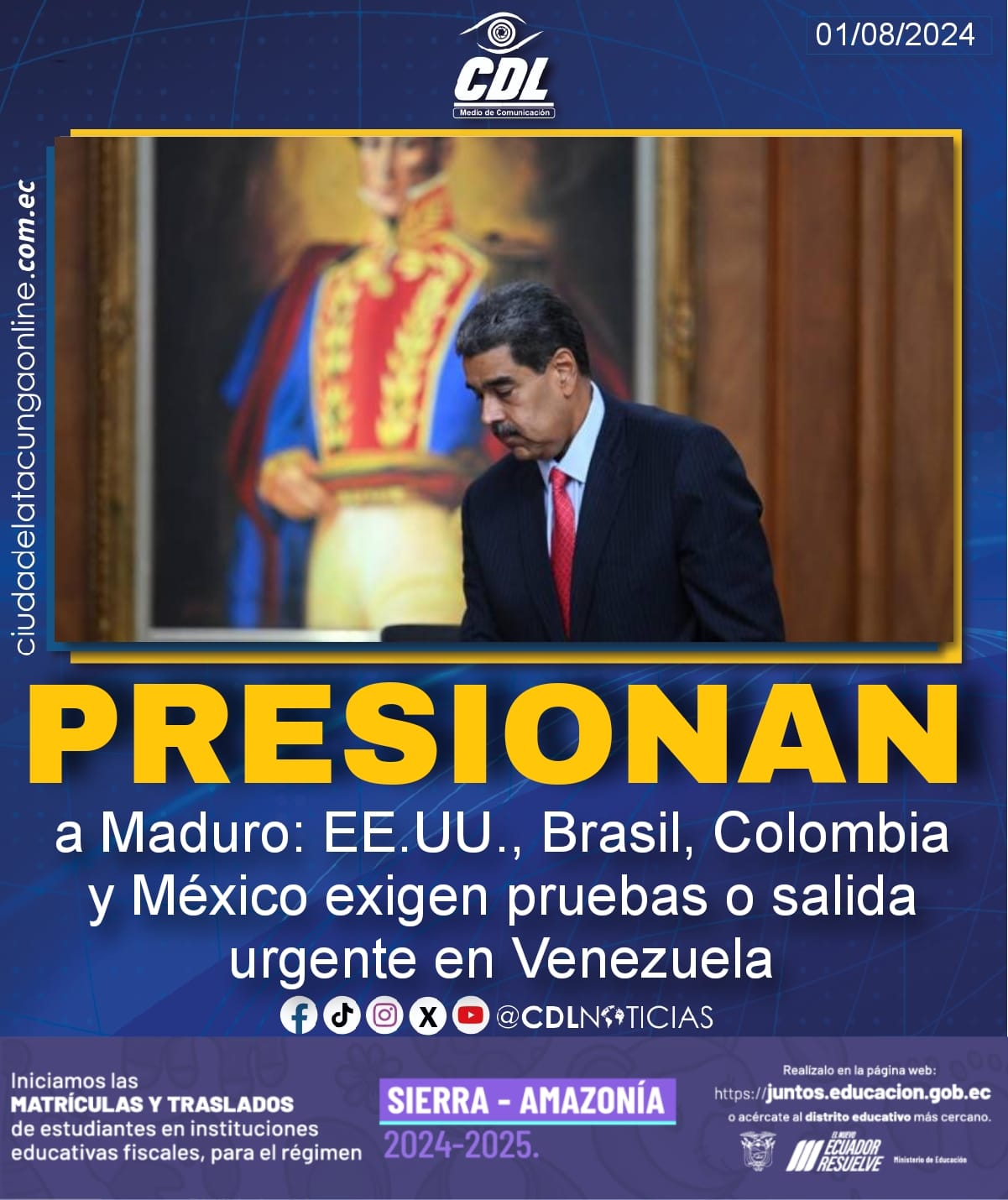 Presionan a Maduro: EE.UU., Brasil, Colombia y México exigen pruebas o salida urgente en Venezuela