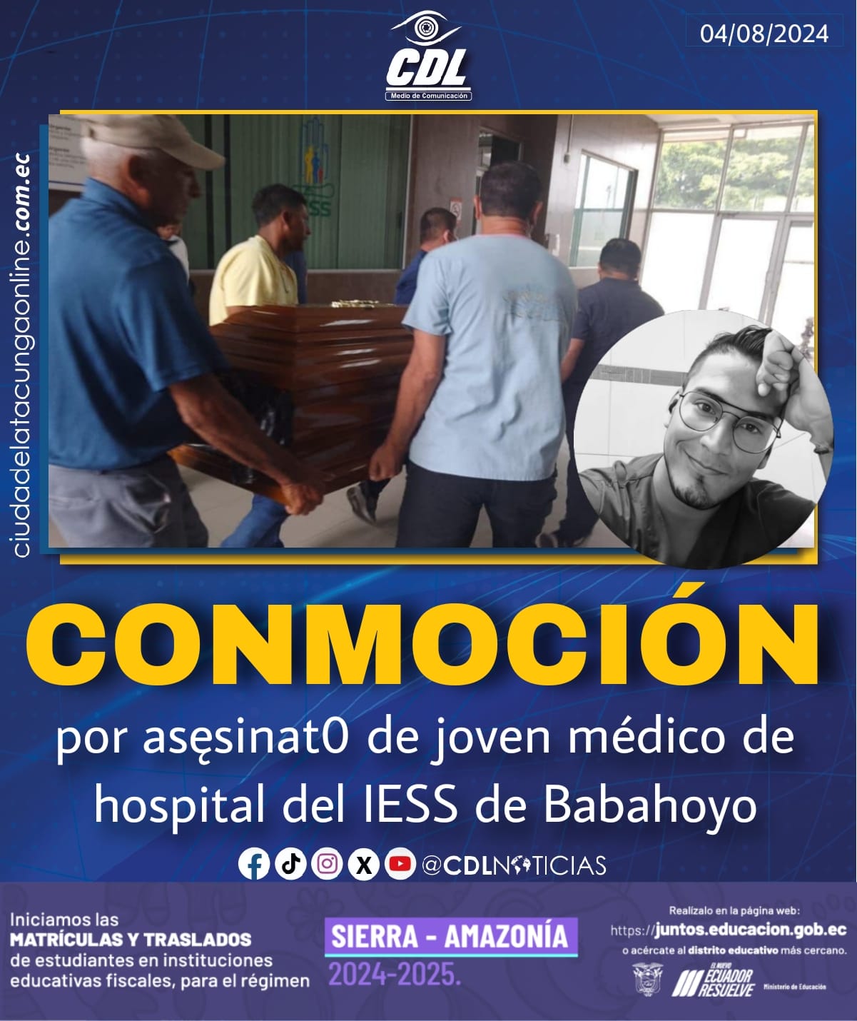 Conmoción por asęsinat0 de joven médico de hospital del IESS de Babahoyo