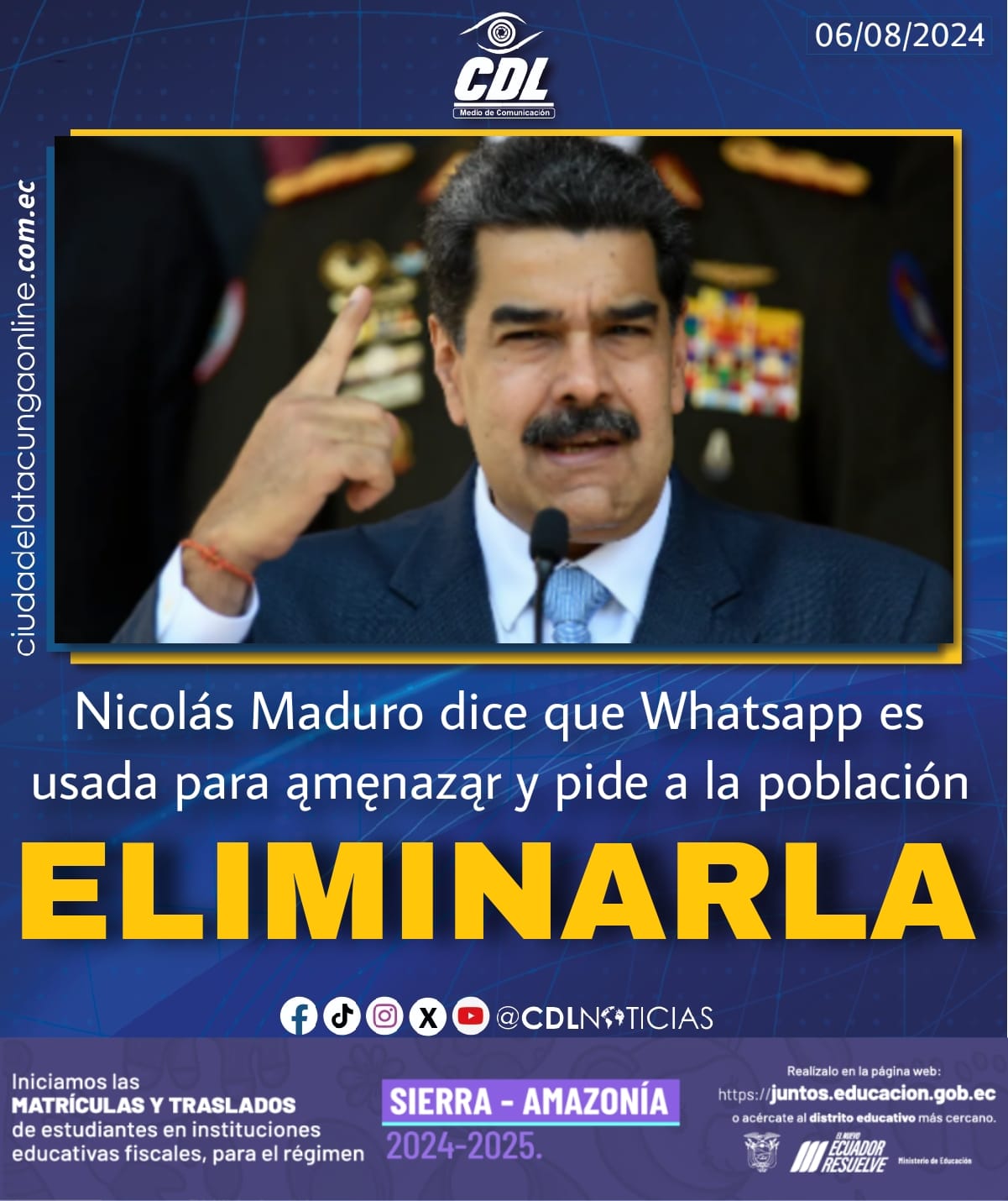 Nicolás Maduro dice que Whatsapp es usada para ąmęnaząr y pide a la población eliminarla