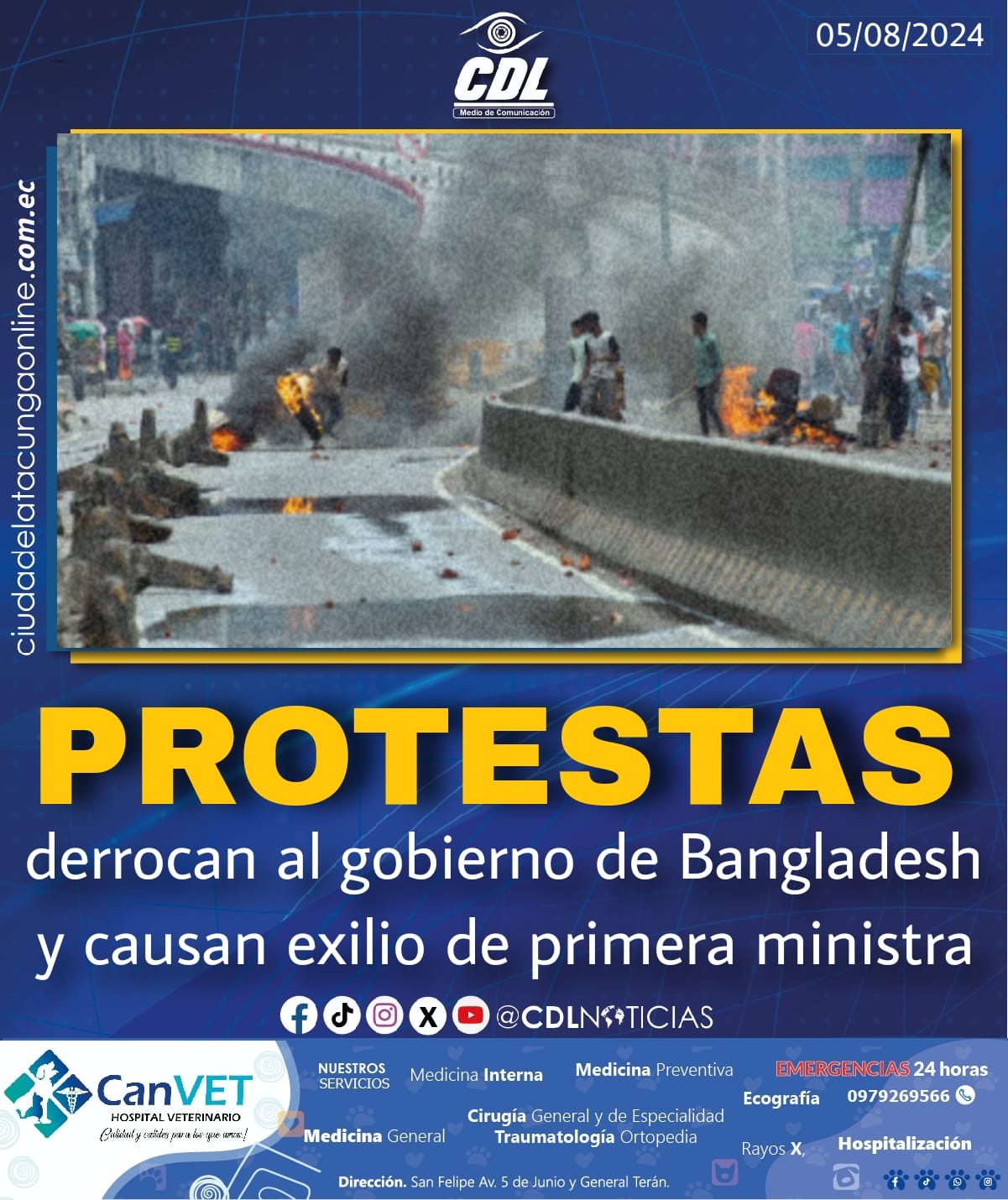 Protestas derrocan al gobierno de Bangladesh y causan exilio de primera ministra