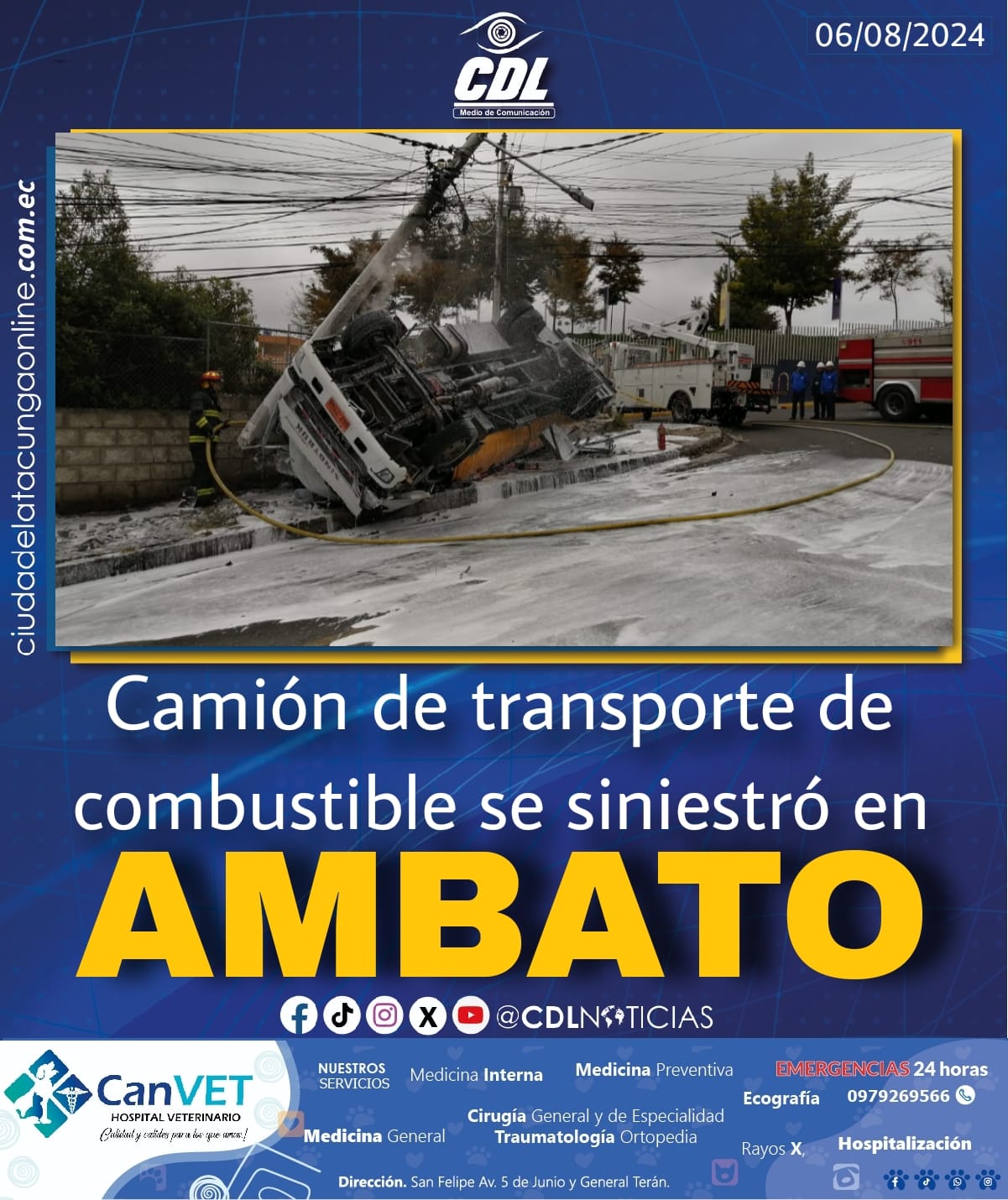 Camión de transporte de combustible se siniestró en Ambato