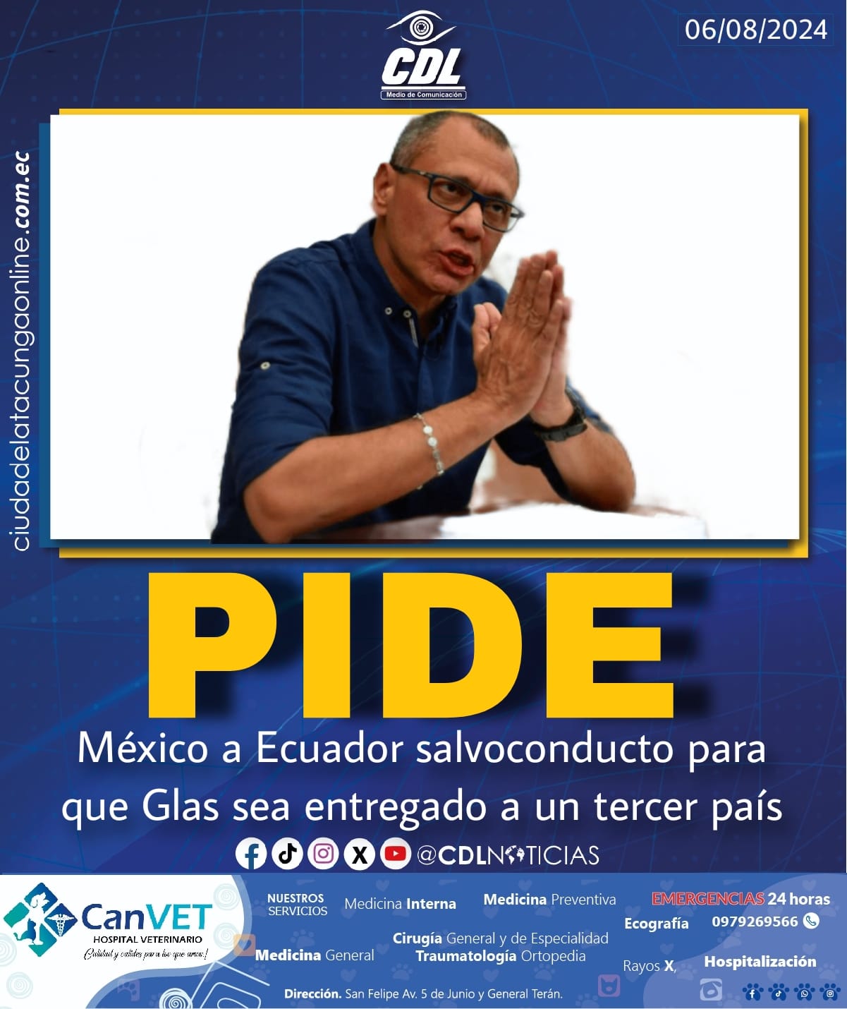 Pide México a Ecuador salvoconducto para que Glas sea entregado a un tercer país