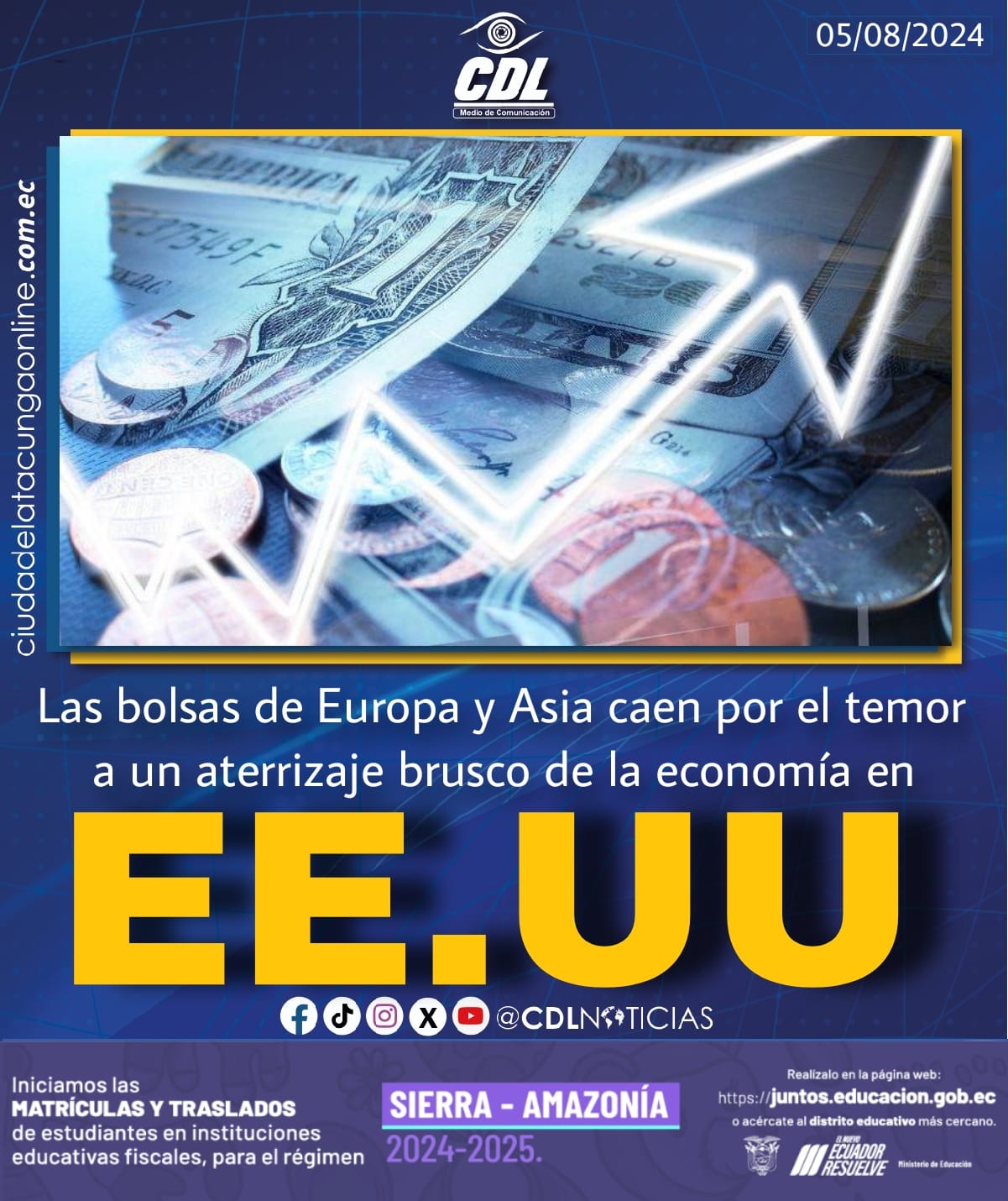 Las bolsas de Europa y Asia caen por el temor a un aterrizaje brusco de la economía en EE.UU.
