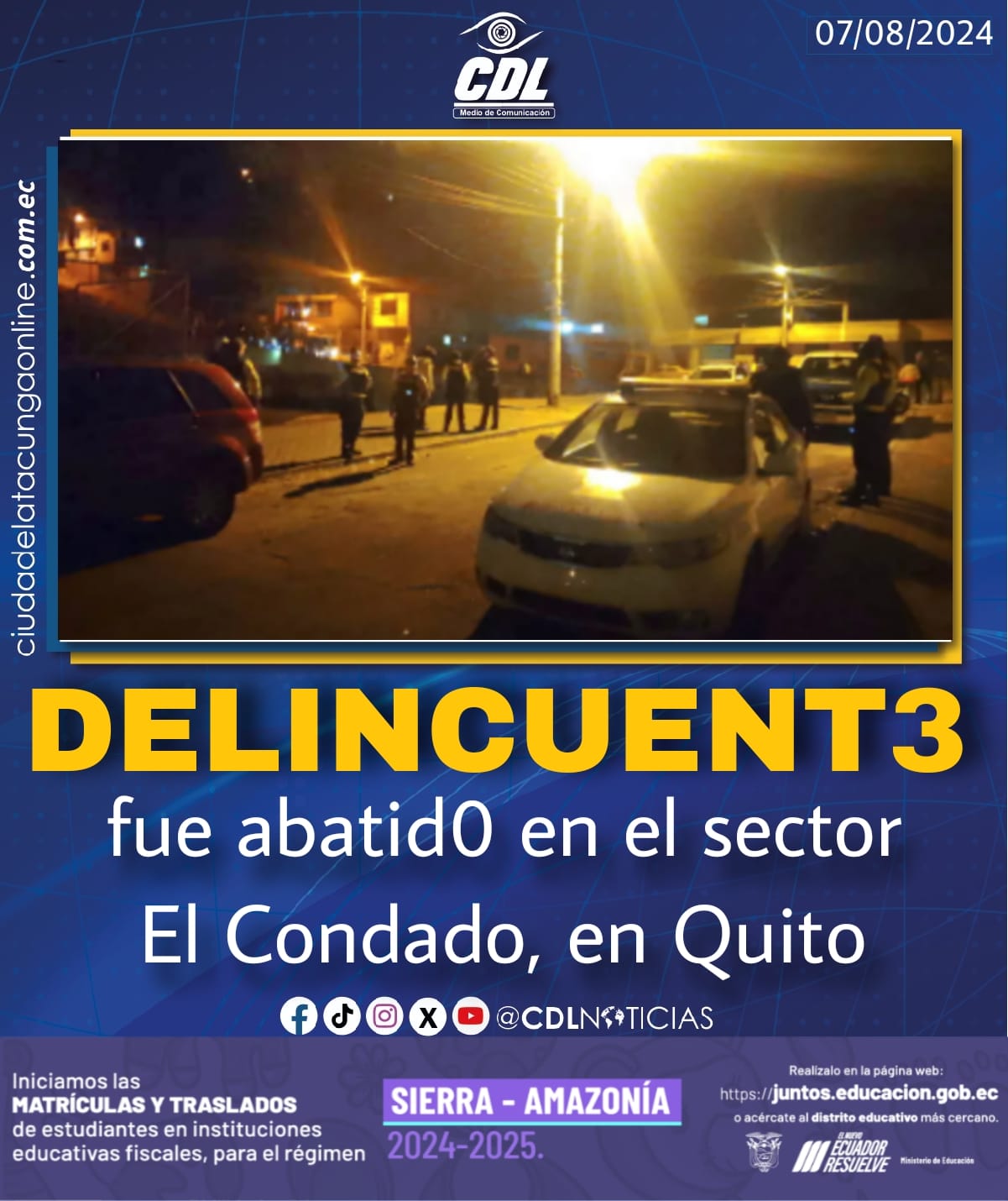 Un delincuent3 fue abatido en el sector El Condado, en Quito