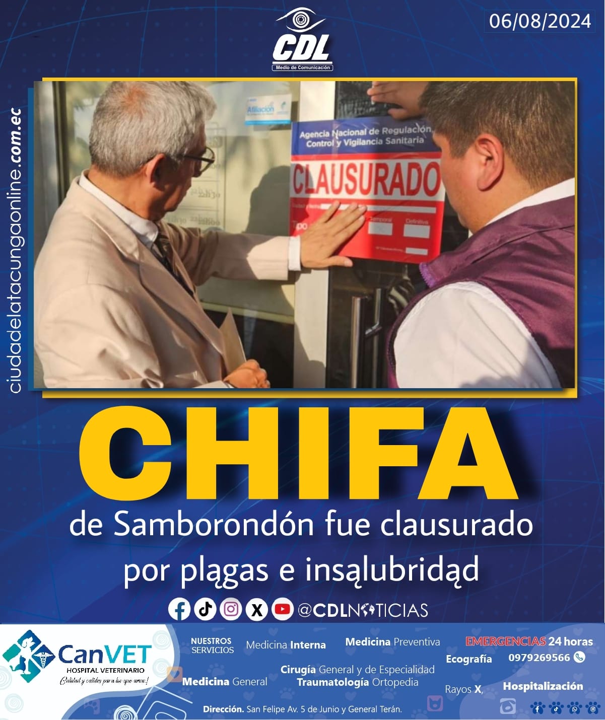 Chifa de Samborondón fue clausurado por plagas e insalubridad