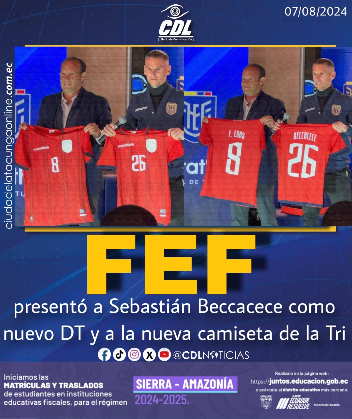 La FEF presentó a Sebastián Beccacece como nuevo DT y a la nueva camiseta de la Tri