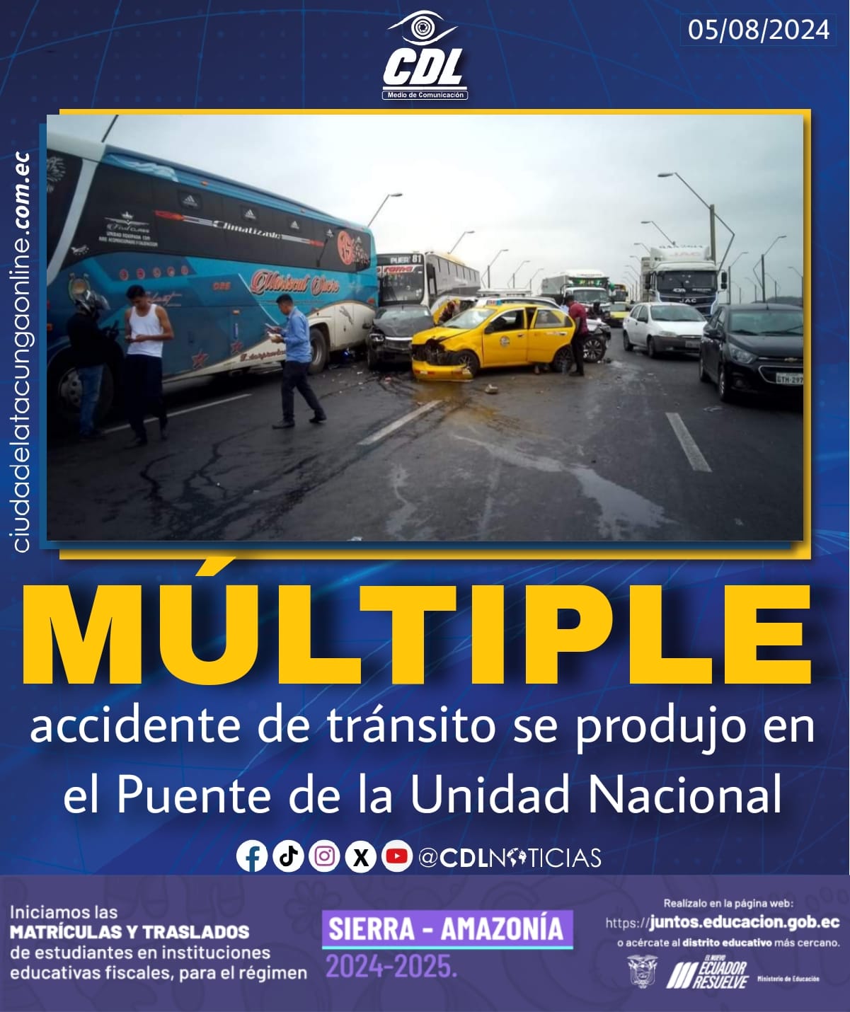 Un múltiple accidente de tránsito se produjo en el Puente de la Unidad Nacional