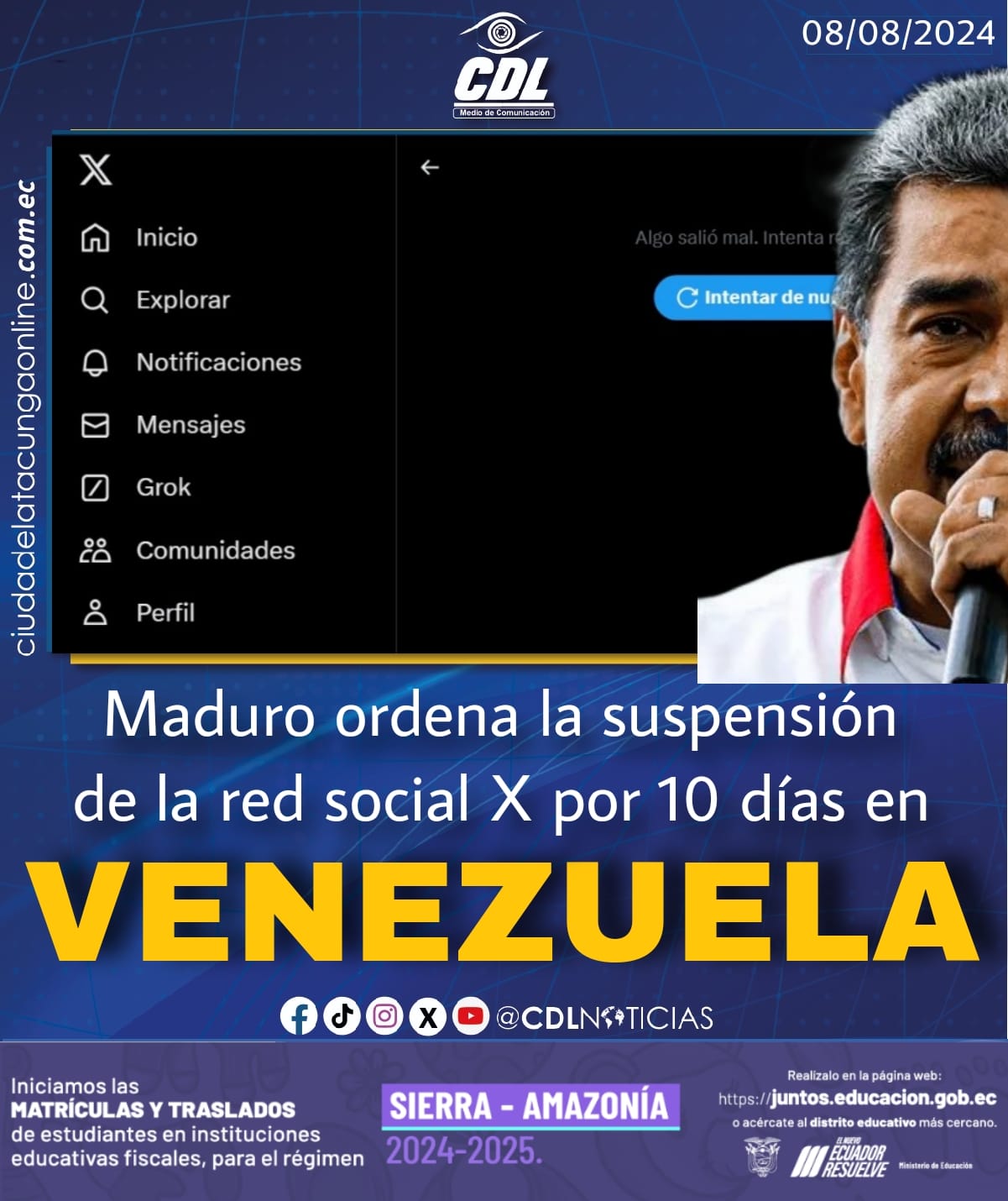 Maduro ordena la suspensión de la red social X por 10 días en Venezuela