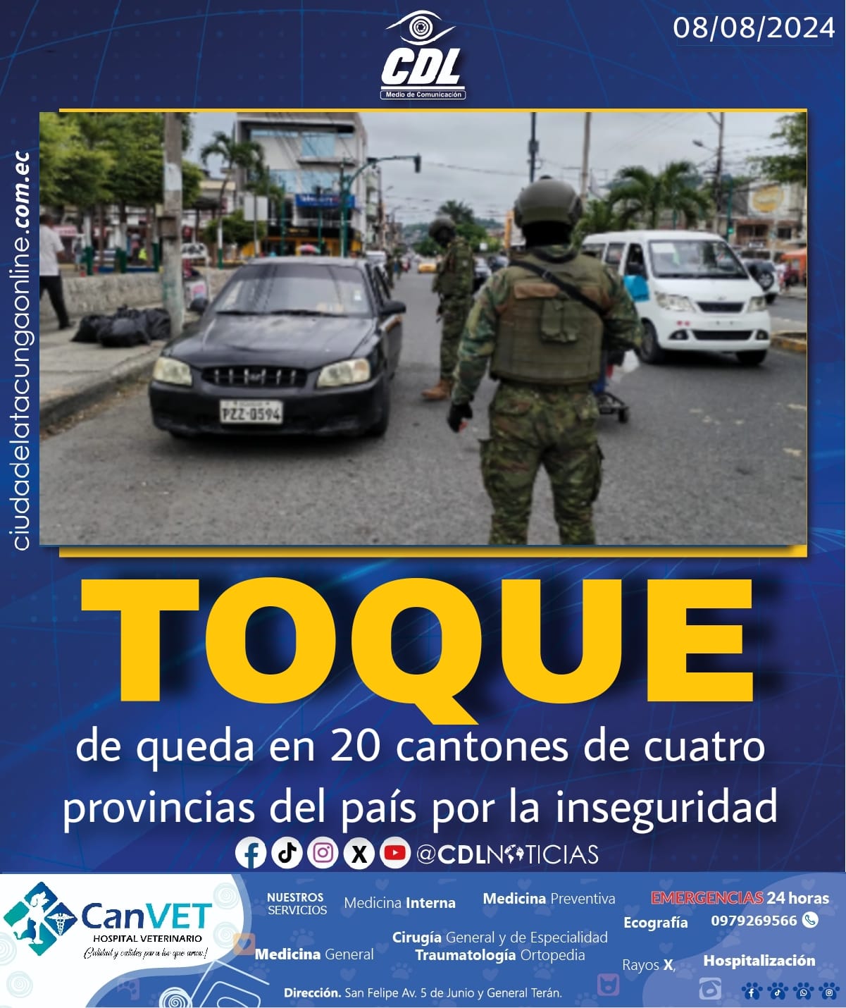 Toque de queda en 20 cantones de cuatro provincias del país por la inseguridad