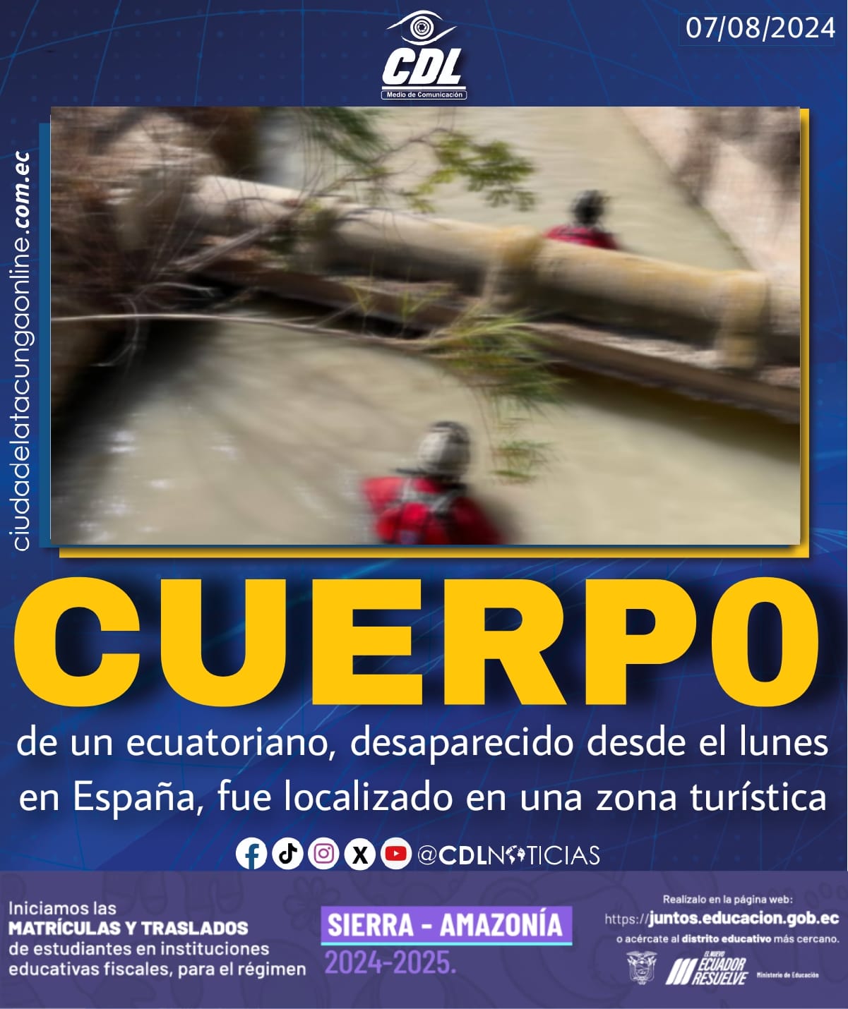 El cuerp0 de un ecuatoriano, desaparecido desde el lunes en España, fue localizado en una zona turística