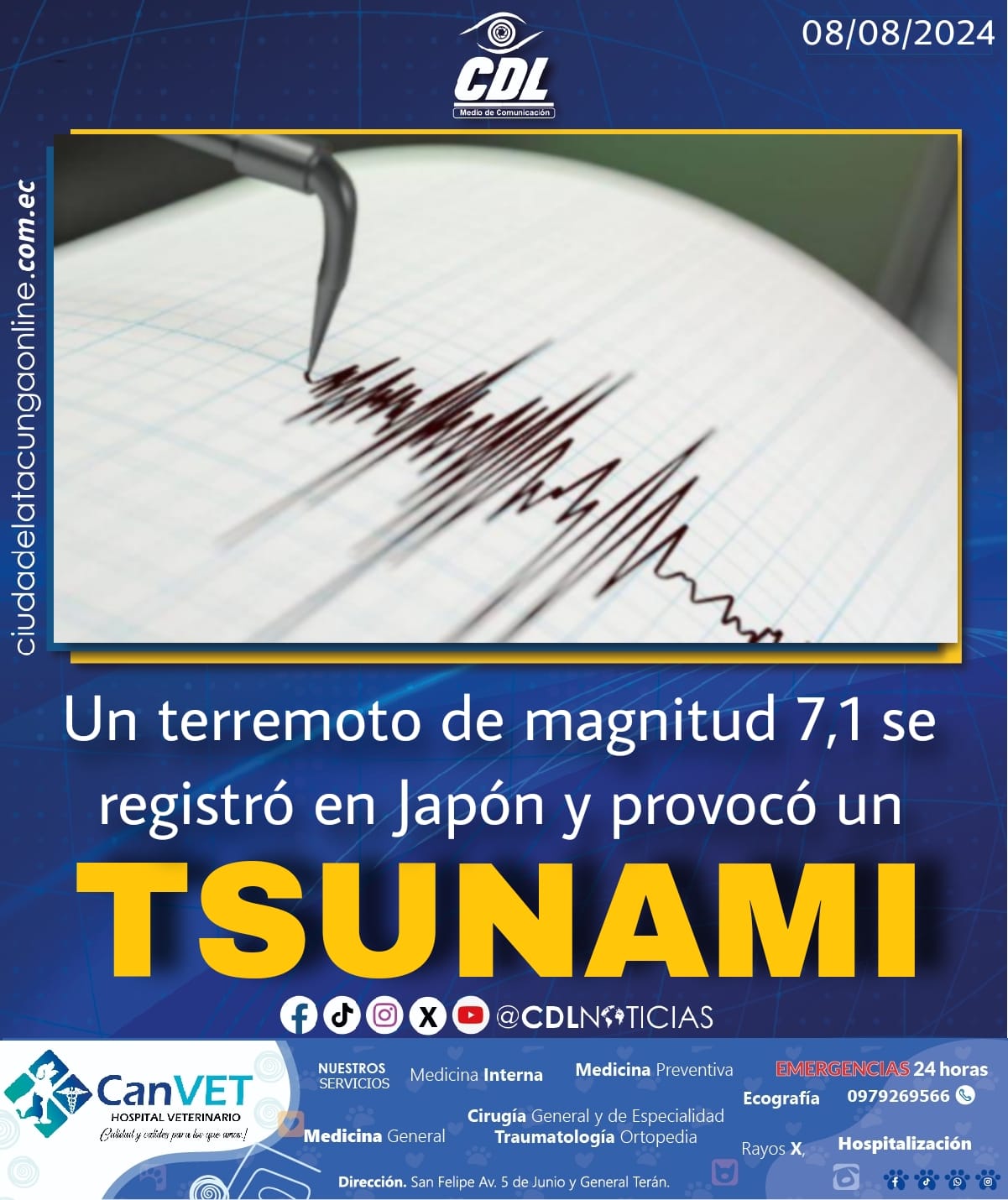 Un terremoto de magnitud 7,1 se registró en Japón y provocó un tsunami