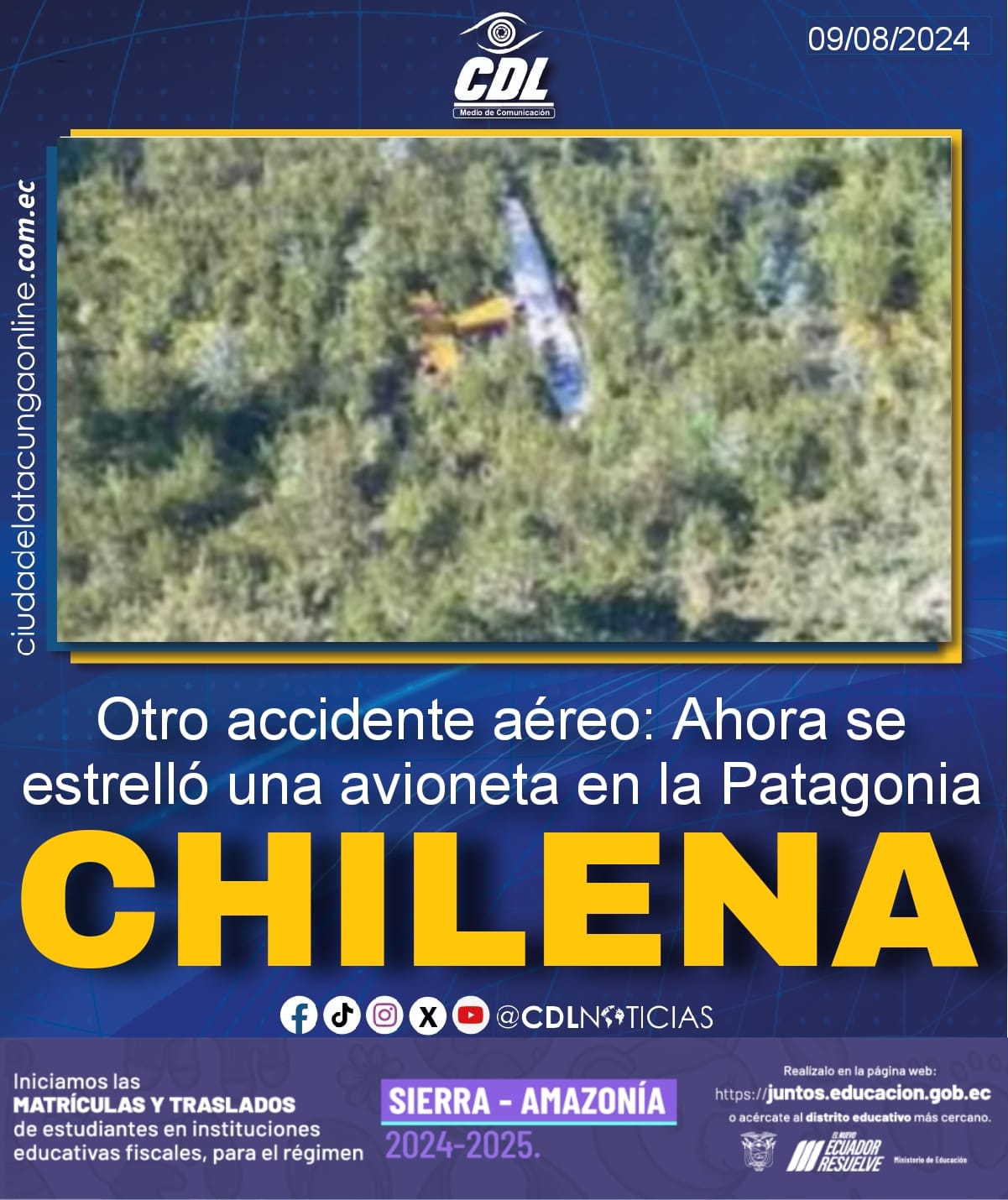 Otro accidente aéreo: Ahora se estrelló una avioneta en la Patagonia chilena