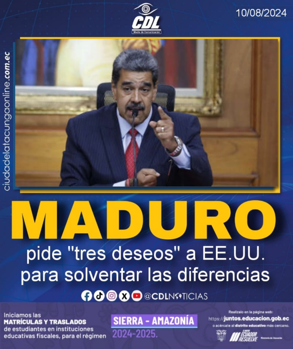 Maduro pide «tres deseos» a EE.UU. para solventar las diferencias