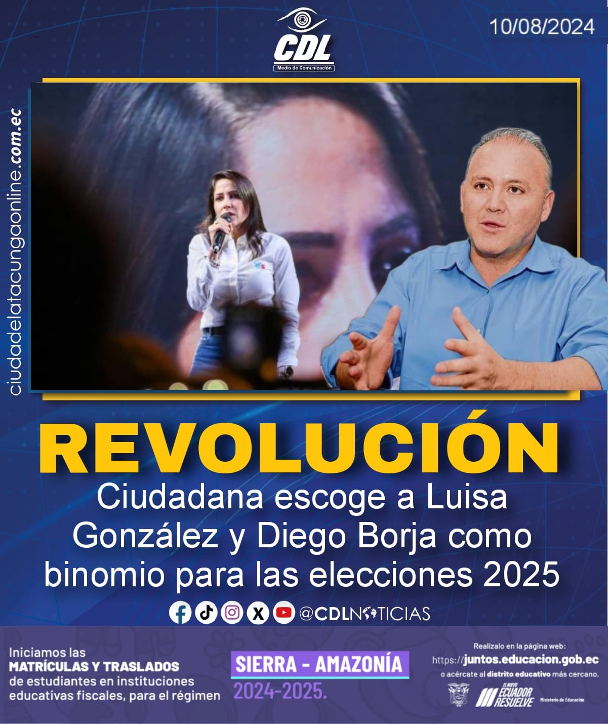 La Revolución Ciudadana escoge a Luisa González y Diego Borja como binomio para las elecciones 2025