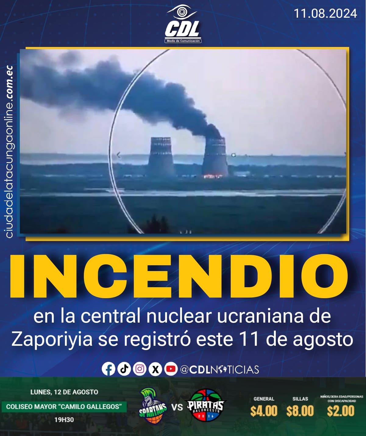 Un incendio en la central nuclear ucraniana de Zaporiyia se registró este 11 de agosto