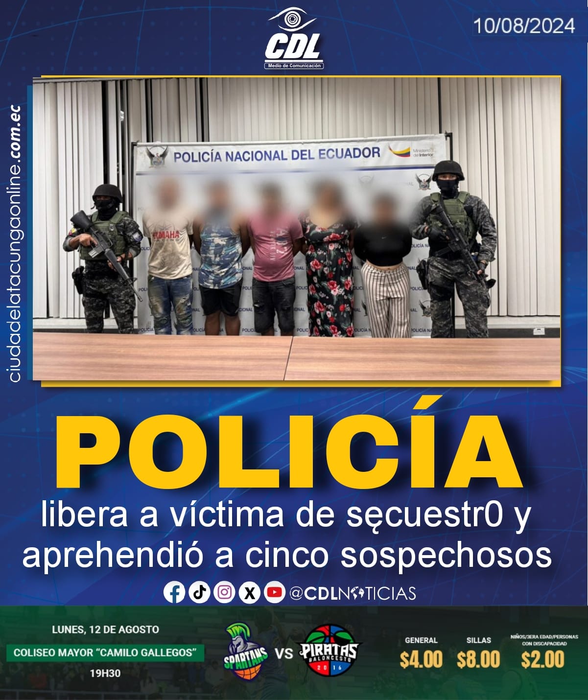 Policía libera a víctima de secuestr0 y aprehendió a cinco sospechosos