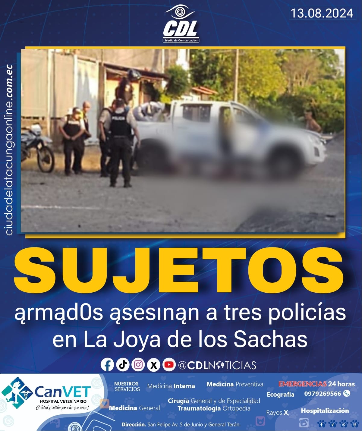 Sujetos ąrmad0s ąsesınąn a tres policías en La Joya de los Sachas