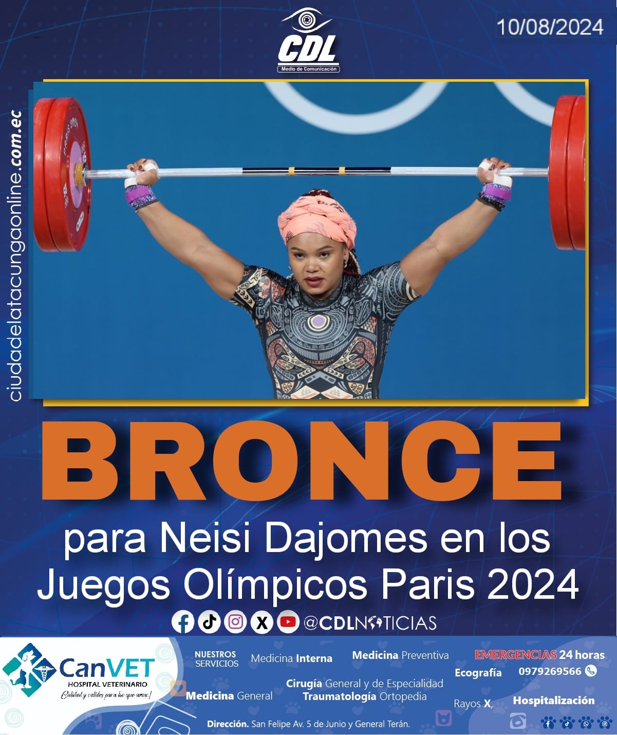 Neisi Dajomes queda en tercer lugar en halterofilia en la categoría de los 81 kilogramos