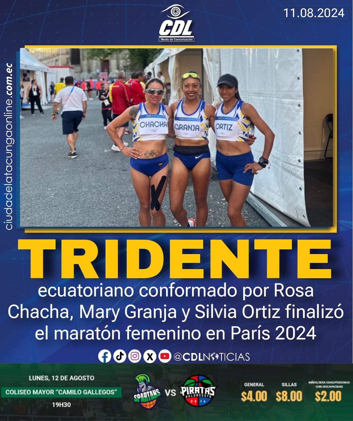 El tridente ecuatoriano conformado por Rosa Chacha, Mary Granja y Silvia Ortiz finalizó el maratón femenino en París 2024