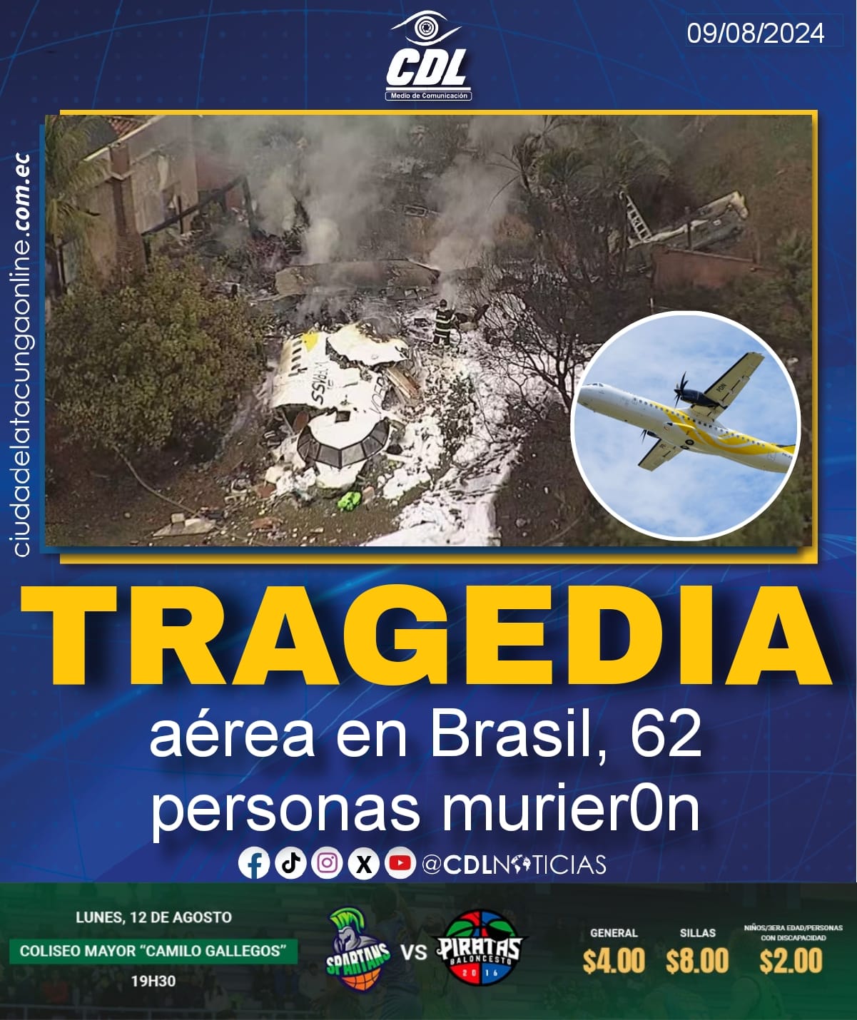 Tragedia aérea en Brasil, existen 62 muert0s